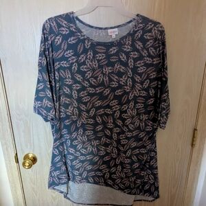 Leaf Patterned Blue and Pink Top